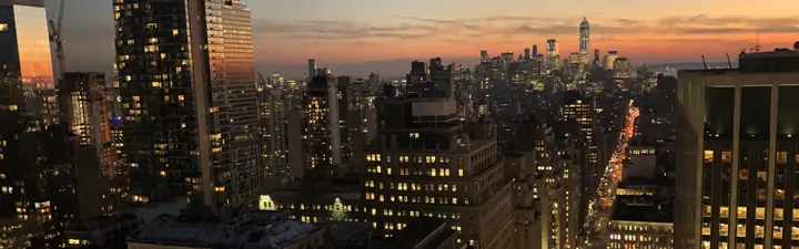 Midtown Manhattan at sunset, seen from high above the avenue